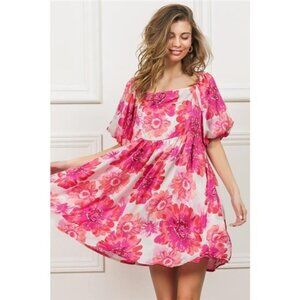 BiBi Floral Square Neck Puff Sleeve Mini Dress